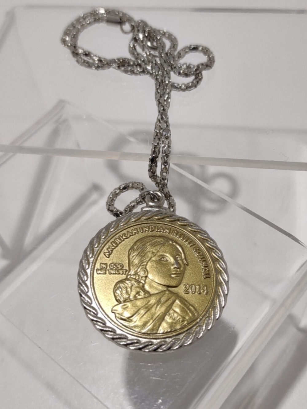 Two-Tone Silver and Gold Coin Pendant Necklace